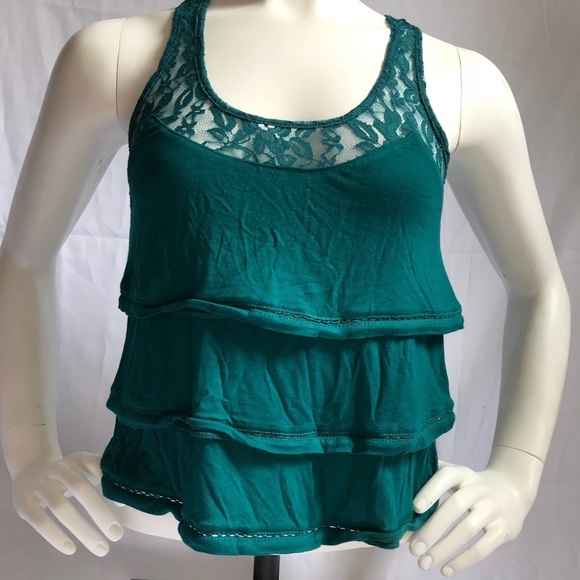 Kirra Green Lace Tiered Ruffle Crop Tank Top Sz Small NEW! - Picture 3 of 5